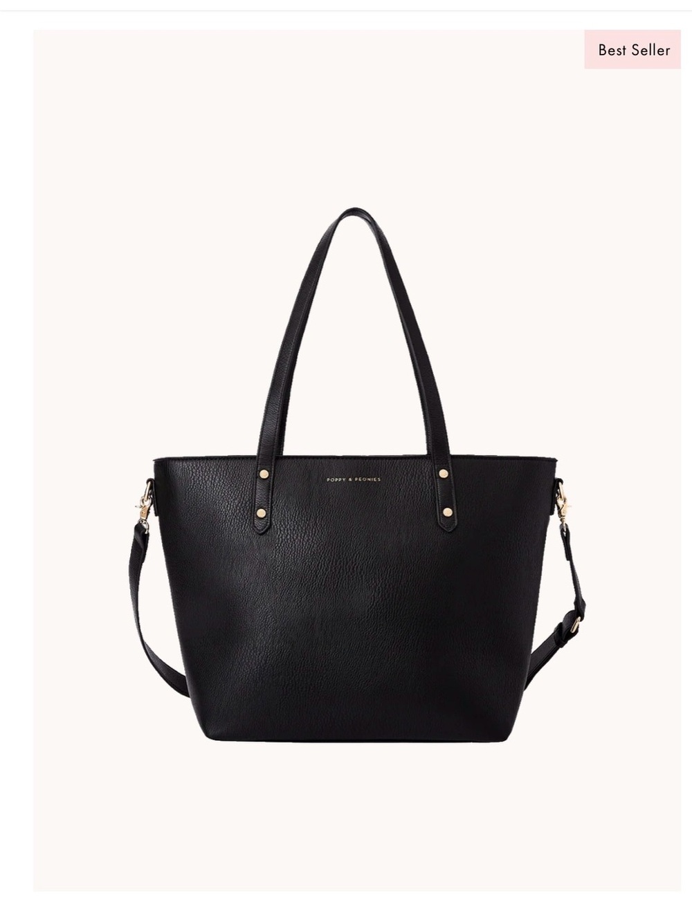 Poppy & Peonies Black Pebbled Leather Tote with Detachable Strap